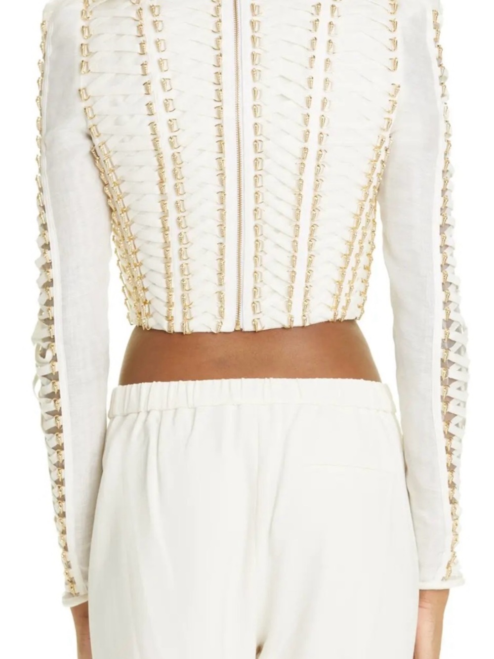 ZIMMERMANN Lace-up embellished linen and silk-blend top - Picture 2 of 10